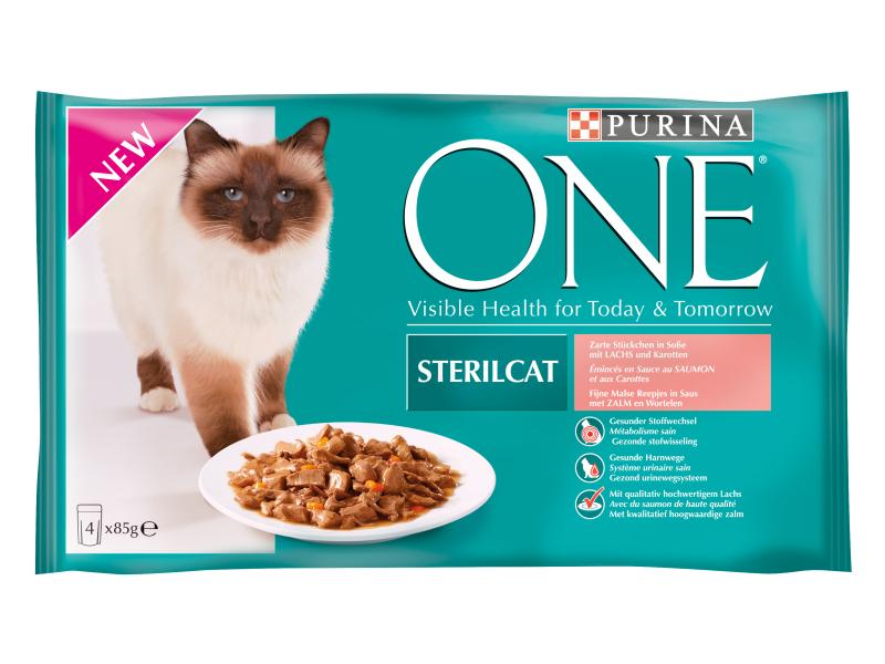 Purina ONE Nassfutter STERILCAT in Sauce Lachs/Karotten, 4 x 85g