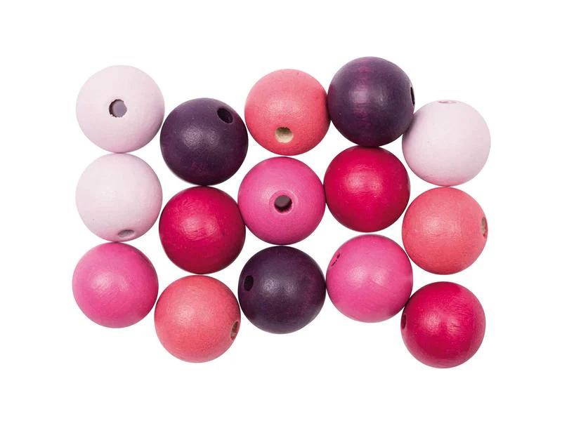Rico Design Holzperlen Gebohrt 12 mm Pink, 15 Stück