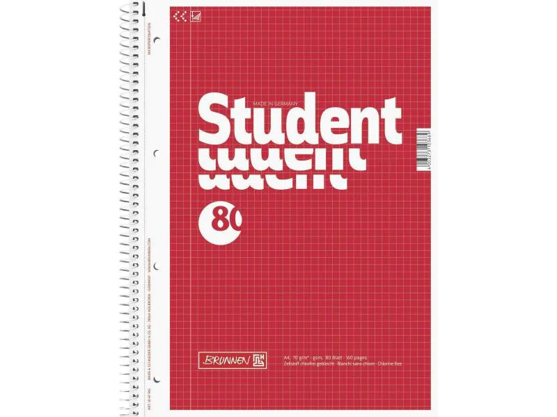 Brunnen Collegeblock A4  A4, Kariert, 80 Blatt