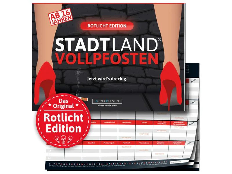 Denkriesen Partyspiel STADT LAND VOLLPFOSTEN – Rotlicht Edition
