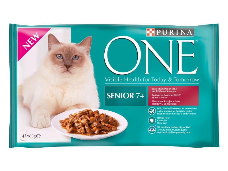 Purina ONE Nassfutter Senior Rind, 4 x 85 g
