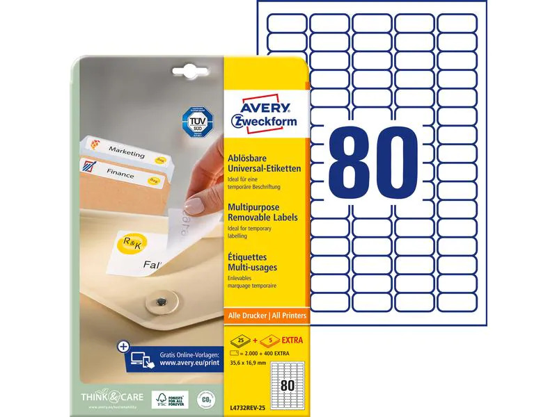 Avery Zweckform Mini-Etiketten Stick + Lift 35.6 x 16.9 mm, 25 Blatt