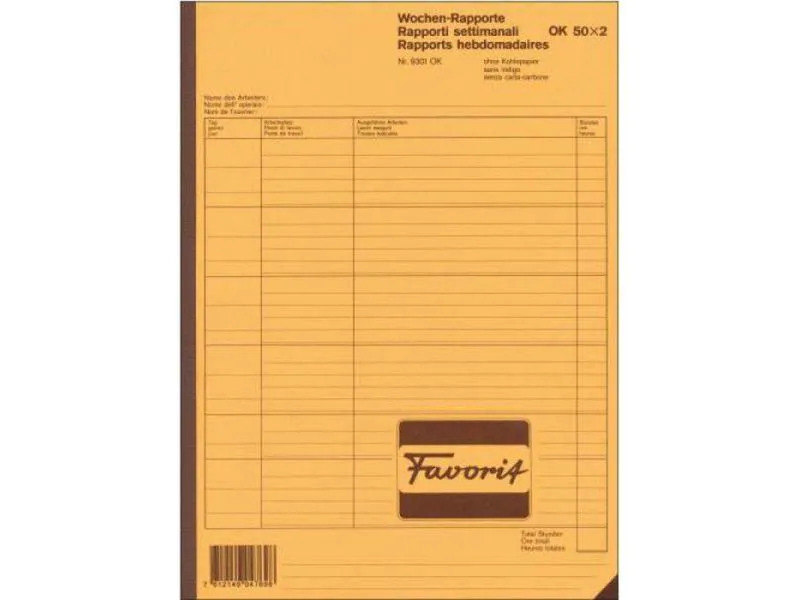 Sigel Durchschreibeblock A4 Wochenrapport, Weiss