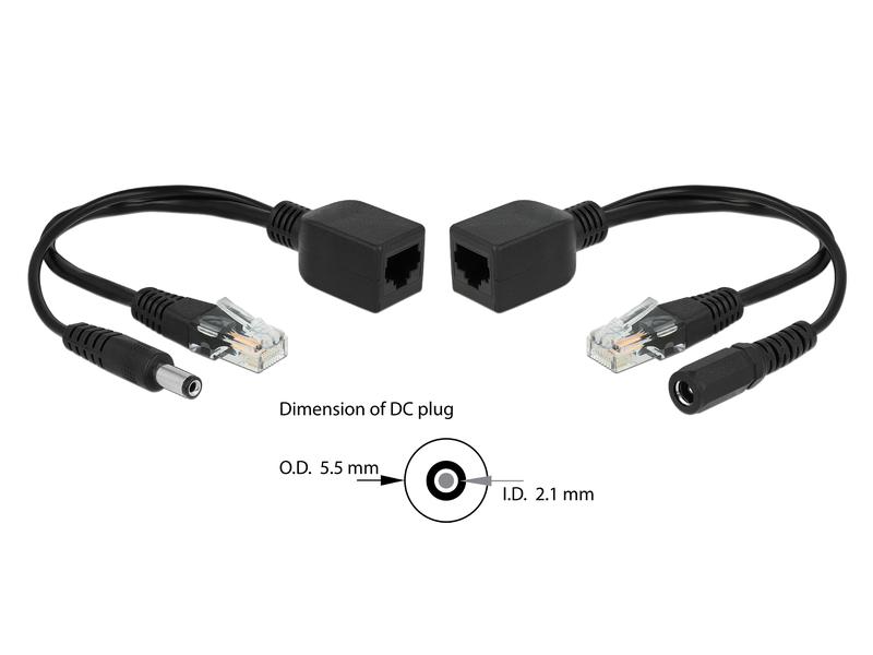 Delock PoE Converter Passives Adapter Set RJ45, DC 5.5 x 2.1mm