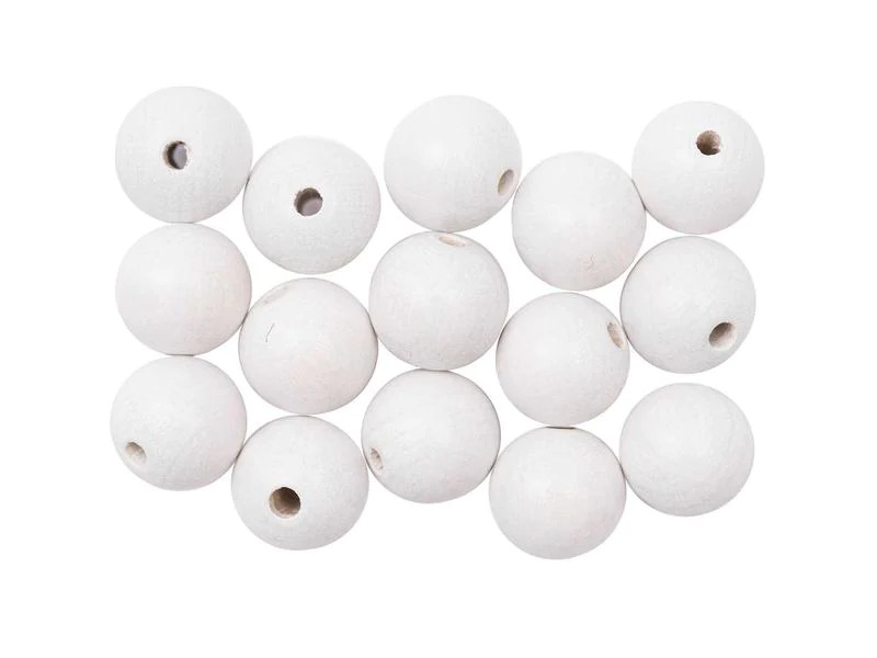 Rico Design Holzperlen Gebohrt 12 mm Weiss, 15 Stück