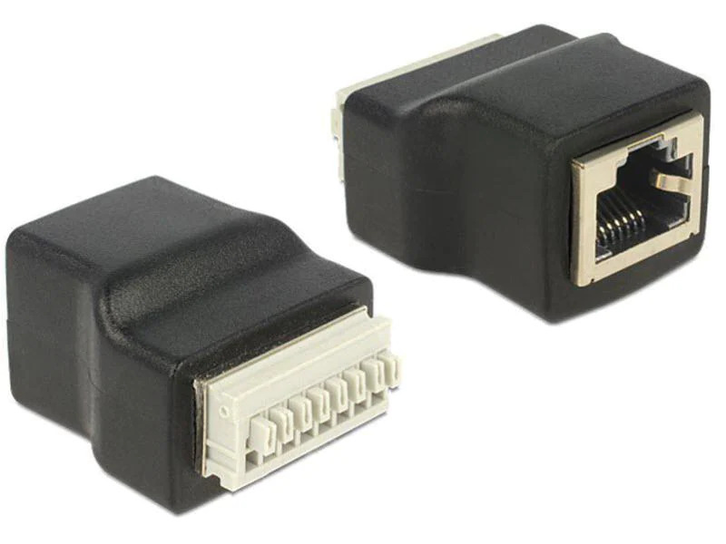 Delock Terminalblock RJ45 f 8 Pins Adapter mit Drucktasten