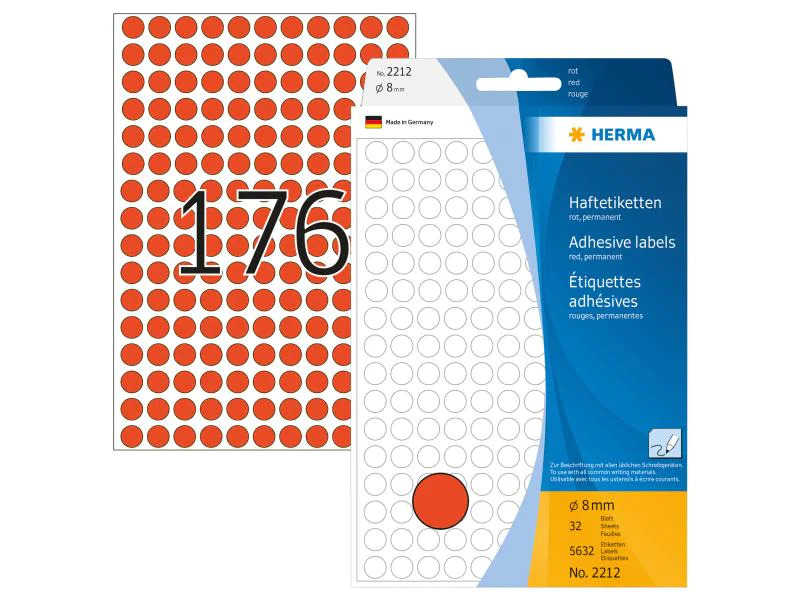 HERMA Vielzweck-Etiketten 2212 Ø 8 mm, Rot, 32 Blatt