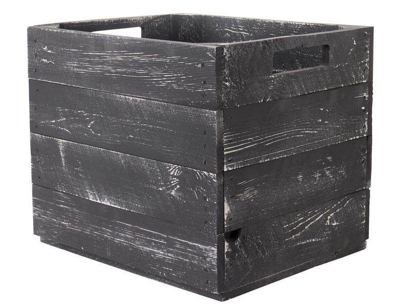 Holz Zollhaus Aufbewahrungskiste Vintage Shabby 33 x 38 cm, Grau/Schwarz