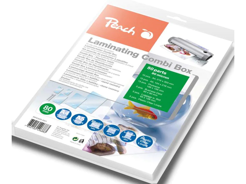 Peach Laminierfolie Combi Box  80 µm, 50 Stück, Glänzend