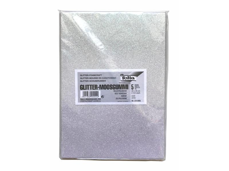 Folia Moosgummi-Set Glitter 5 Stück, Weiss
