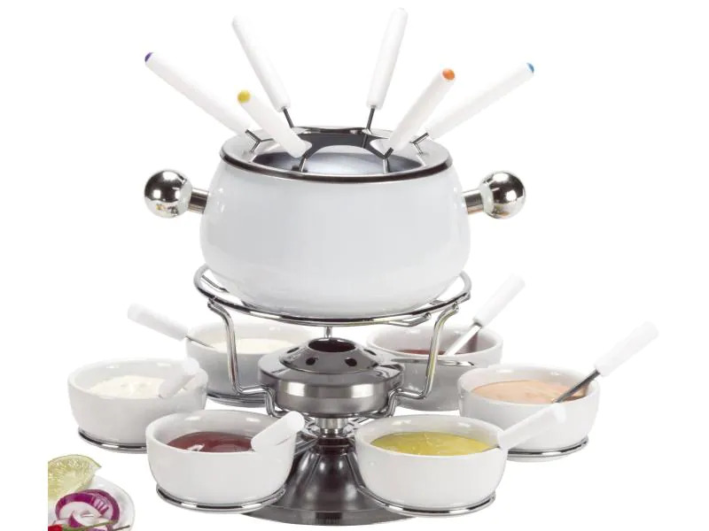 Nouvel Fleischfondue-Set Sarina 21 Teile, Silber/Weiss
