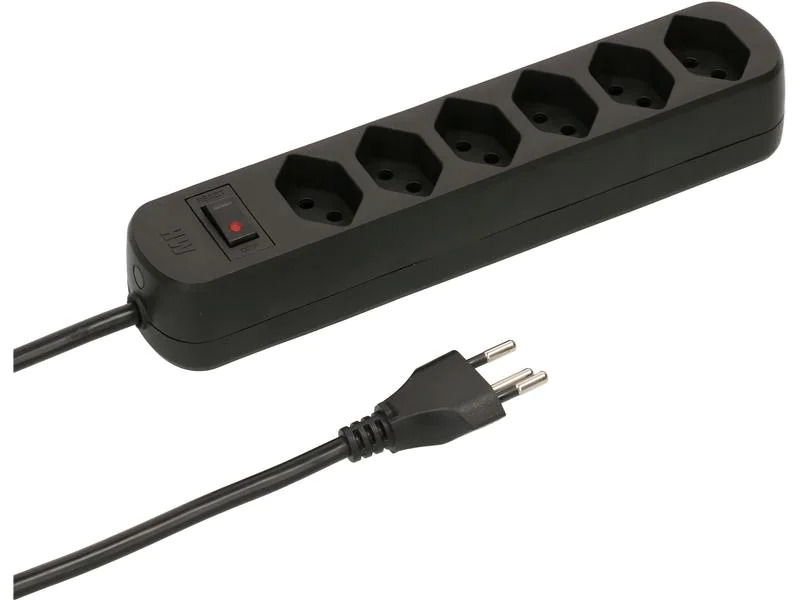 Max Hauri Steckdosenleiste Basic Line 6x T13 Reset Schalter, Schwarz