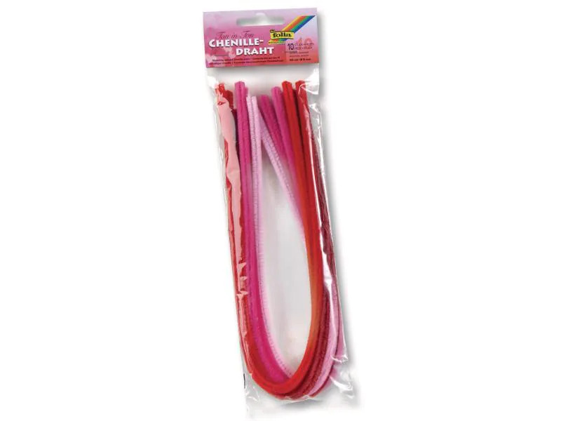 Folia Chenilledraht 8 mm,Ton in Ton Mix Rot, 10 Stück