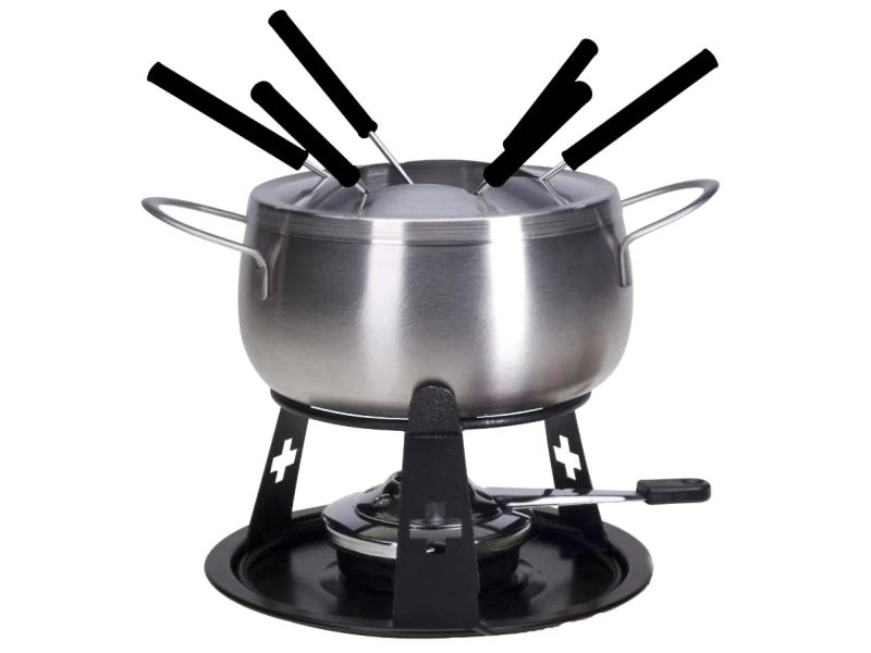 Nouvel Fleischfondue-Set CH-Kreuz 9 Teile, Schwarz/Silber