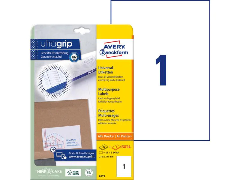 Avery Zweckform Universal-Etiketten 6119  210 x 297 mm, 30 Blatt