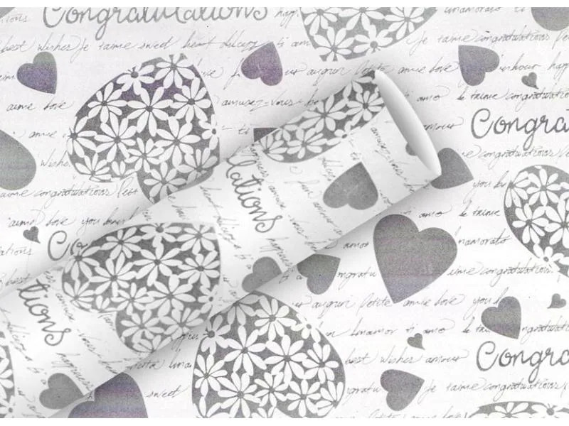 Braun + Company Geschenkpapier Elegant Heart Silber, 70 cm x 2 m