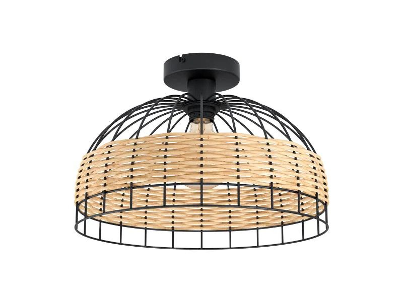 EGLO Leuchten Deckenleuchte ANWICK 1x E27, Schwarz/Natur