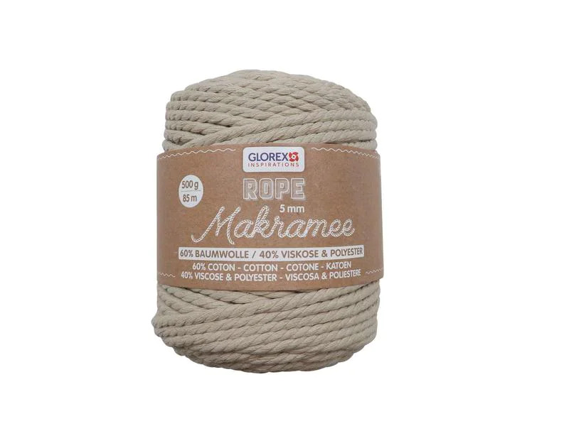Glorex Wolle Makramee Rope gedreht 5 mm, 500 g, Beige