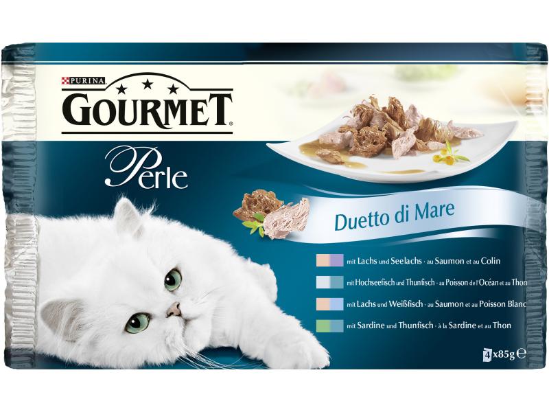 Purina Nassfutter Gourmet Perle Lachs &amp; Seelachs, 4 x 85 g