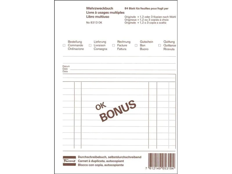 Favorit Durchschreibeblock 149 x 209 mm Bonus, 84 Blatt