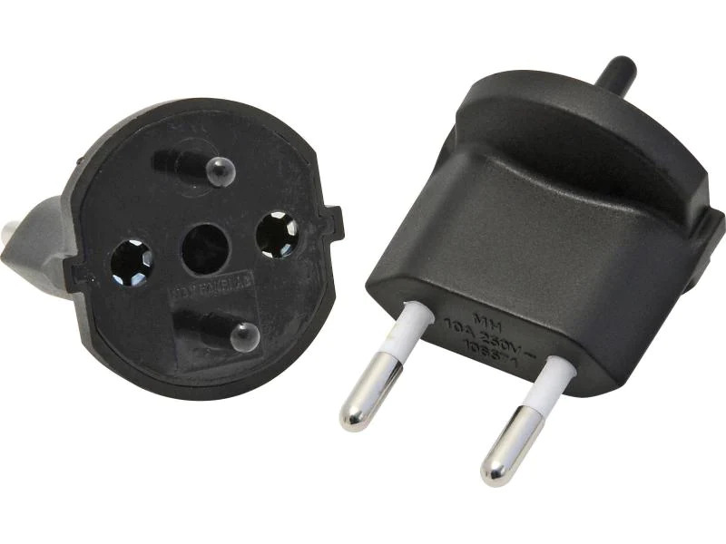 STEFFEN Fixadapter 2-Pol Deutschland CEE7 auf Schweiz T11 Schwarz
