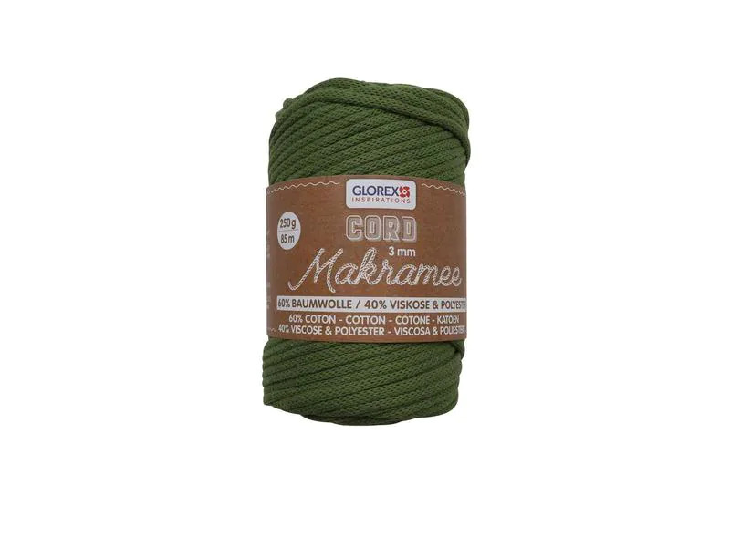 Glorex Wolle Makramee Cord gewebt 85 m x 3 mm, 250 g, Olivgrün