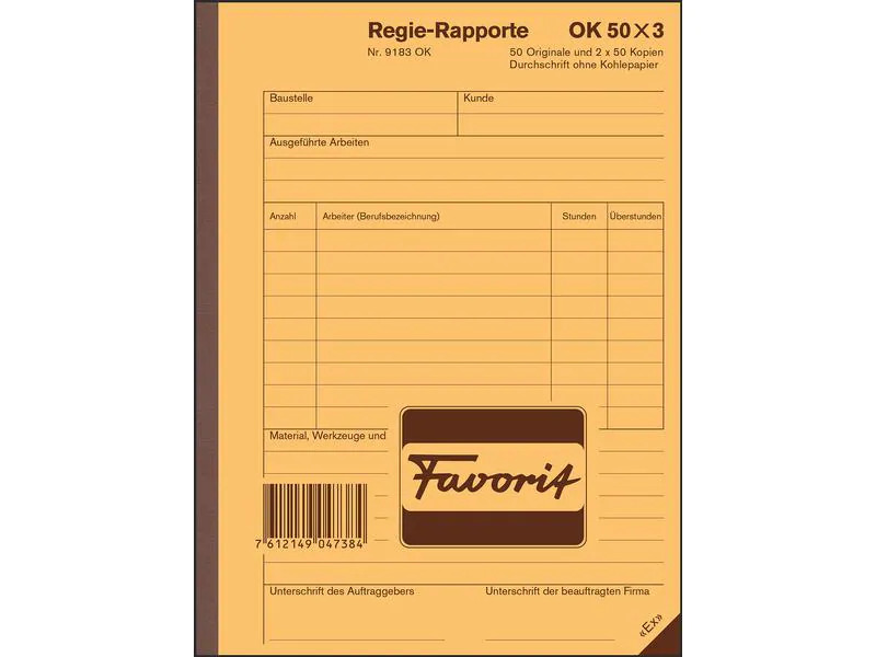 Favorit Durchschreibeblock 156 x 210 mm, Regie-Rapporte
