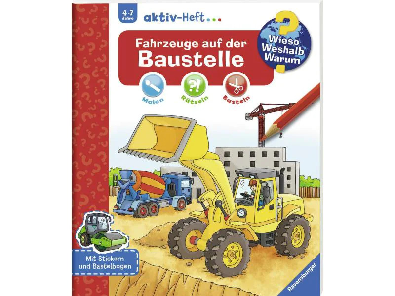 Ravensburger Kinder-Sachbuch WWW aktiv-Heft – Fahrzeuge auf der Baustelle