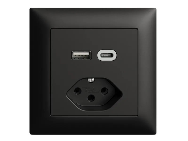 Feller EDIZIOdue Steckdose 1x USB A, 1x USB C 3 A, 15 W, Schwarz