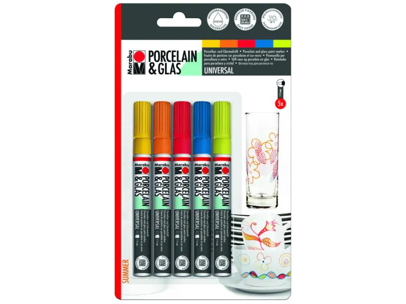 Marabu Porzellan- und Glasmarker Summer 5 Stück