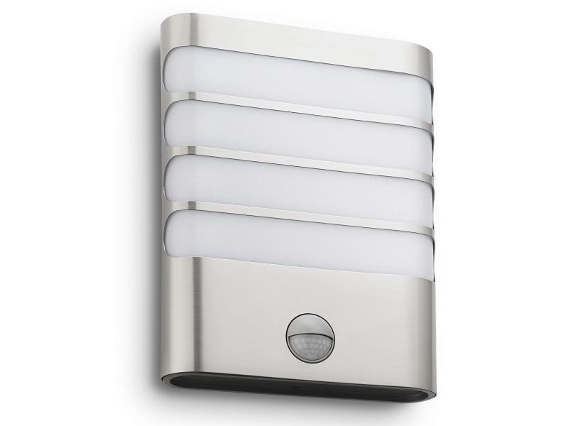 Philips myGarden Wandleuchte Raccoon, 400 lm, Edelstahl + Bew.melder