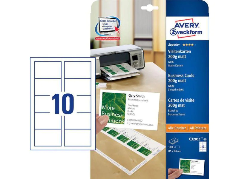 Avery Zweckform Visitenkarten-Etiketten 85 x 54 mm, 200 g/m² 100 Stück