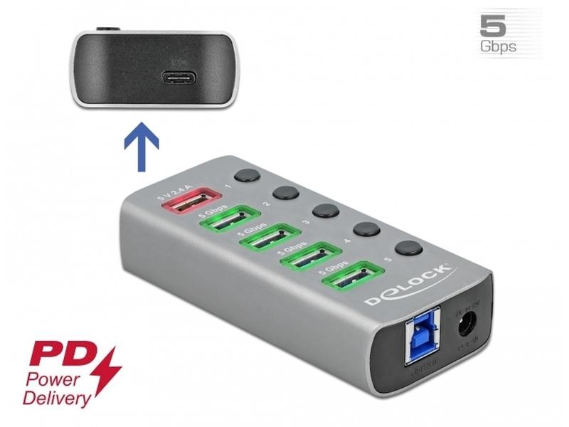 Delock USB-Hub 63263 USB 3.0 - 4x USB-A / 2x Ladeanschluss