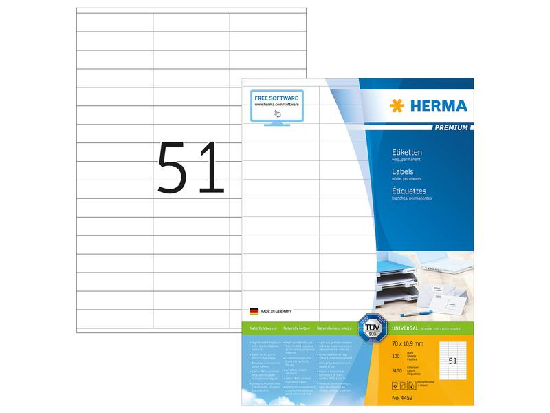 HERMA Vielzweck-Etiketten A4 70 x 16.9 mm, 5100 Etiketten