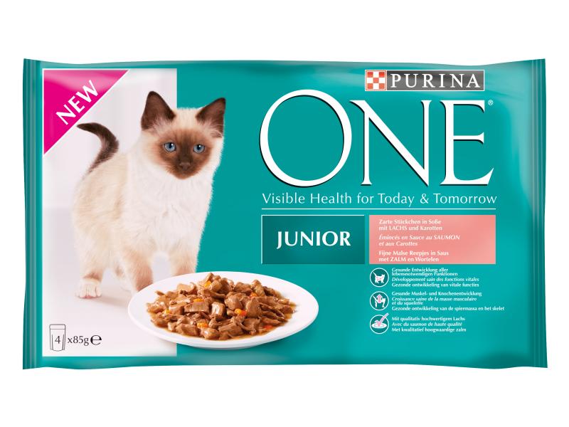 Purina ONE Nassfutter Junior Lachs, 4 x 85 g