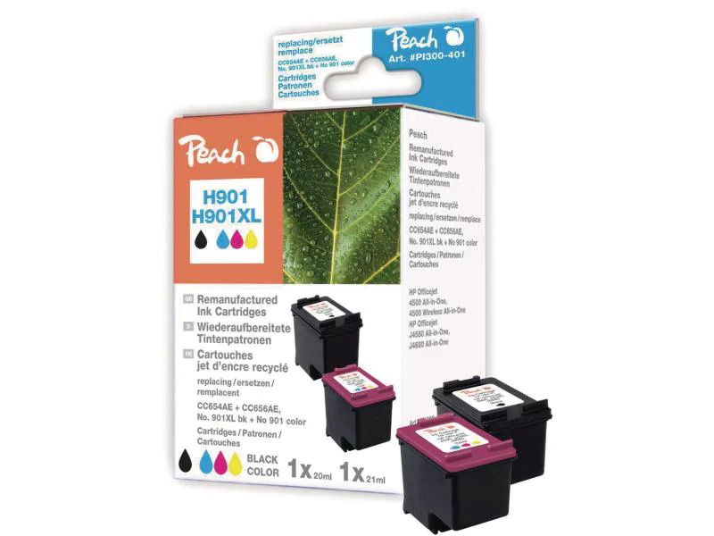 Peach Tintenset HP Nr. 901XL (CC654AE/CC656AE) BK, C, M, Y
