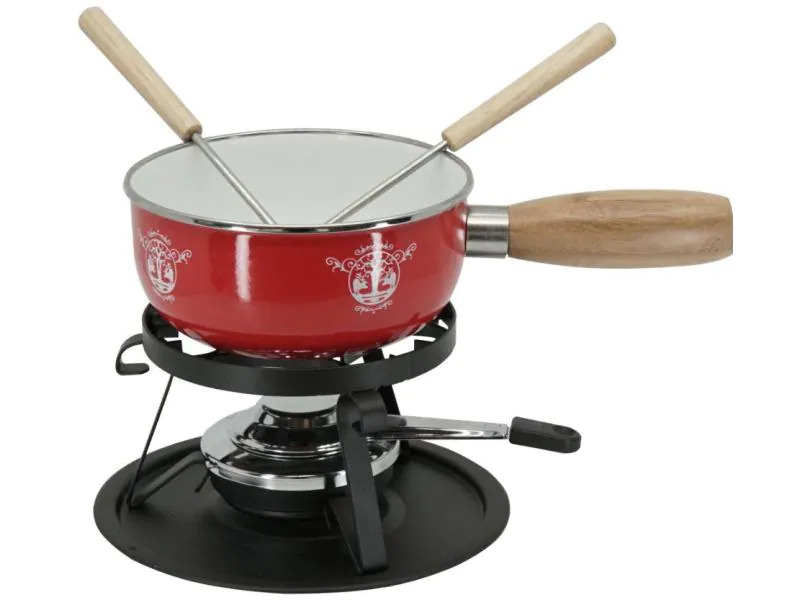 Nouvel Käsefondue-Set Hirsch-Paar 5 Teile, Rot/Weiss