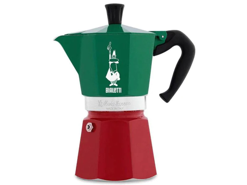 Bialetti Espressokocher Moka Express Italia 6 Tassen, Grün/Rot/Weiss