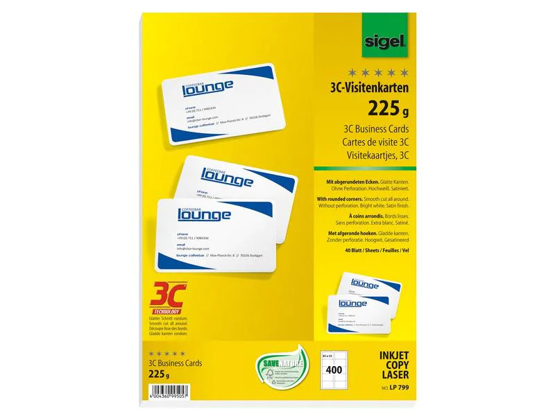Sigel Visitenkarten-Etiketten mit runden Ecken, 40 Blatt, Weiss
