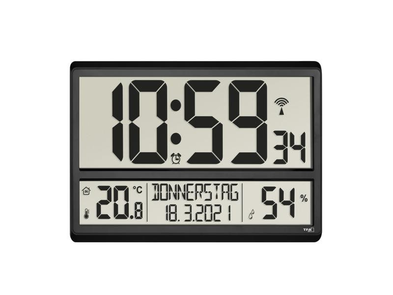 TFA Dostmann Funk-Wanduhr XL mit Raumklima Schwarz