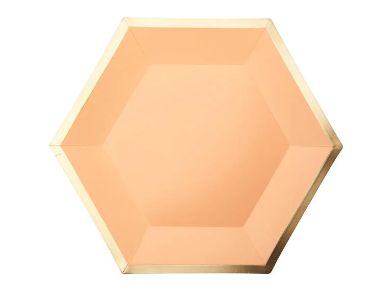 Rico Design Einwegteller Sechseck 27 x 23.5 cm, 10 Stück, Aprikose/Gold
