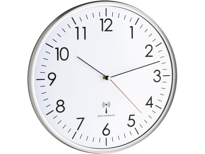 TFA Dostmann Funk-Wanduhr Silber, Ø 33 cm