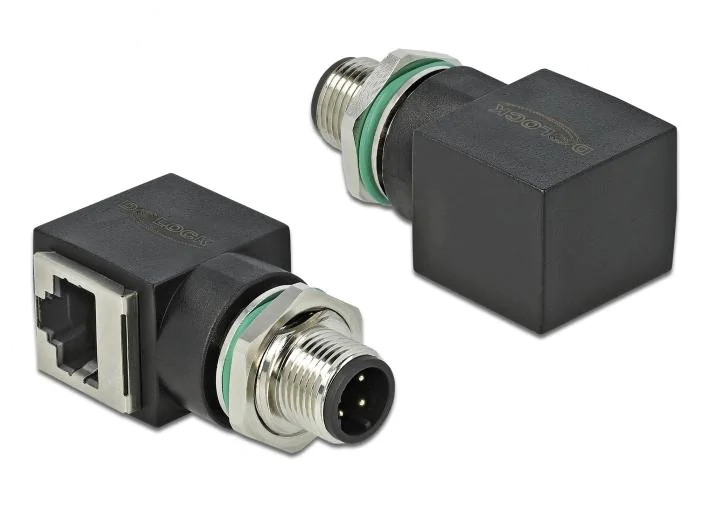 Delock Winkeladapter M12 4 Pin D Stecker - RJ45 Buchse 1 Stück