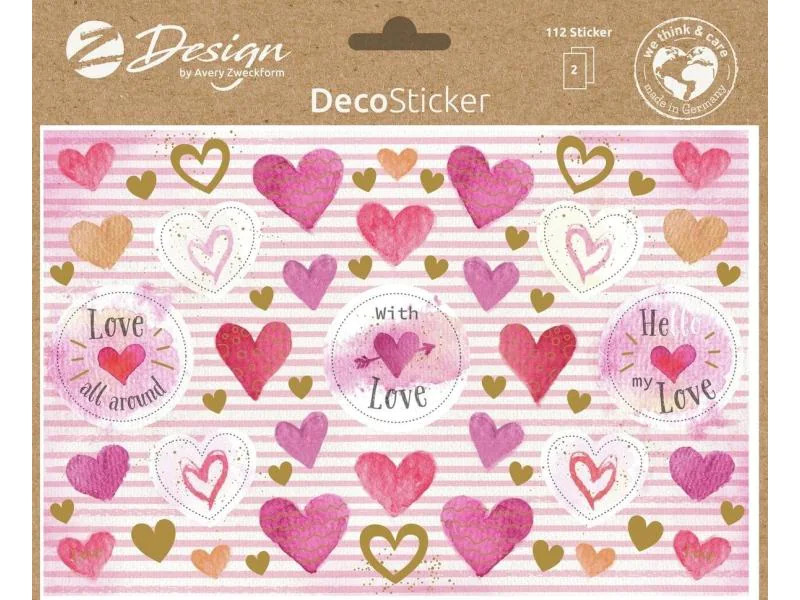 Z-Design Motivsticker A5 Deko Herzen, Bunt, 42 Aufkleber