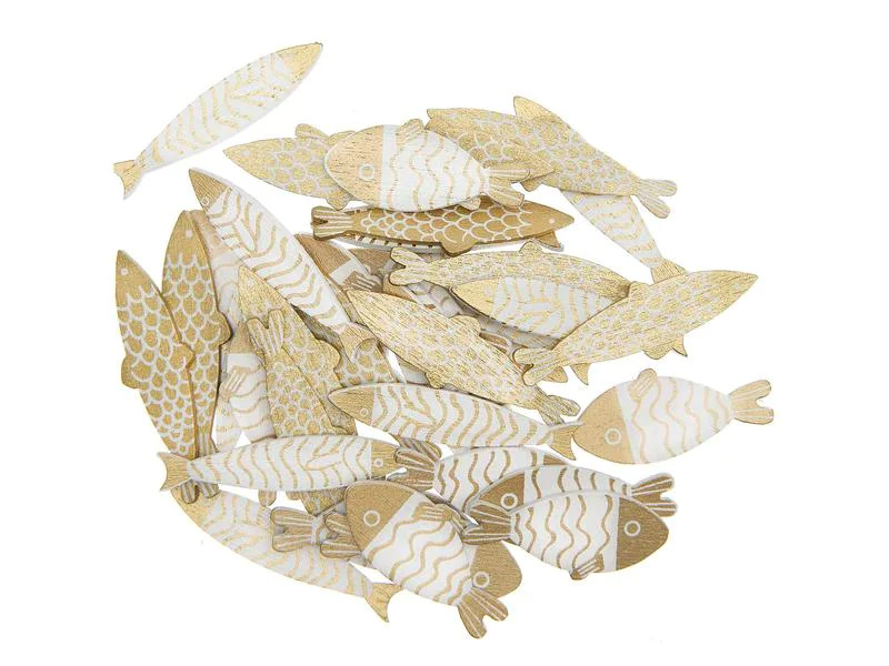 Rico Design Streudeko Fisch 36 Stück, Gold/Weiss