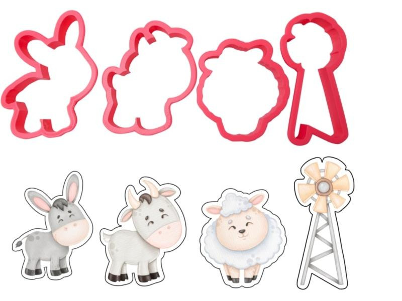 Cut my Cookies Guetzli-Ausstecher Serie Bauernhof mit Esel, Schaf und Ziege
