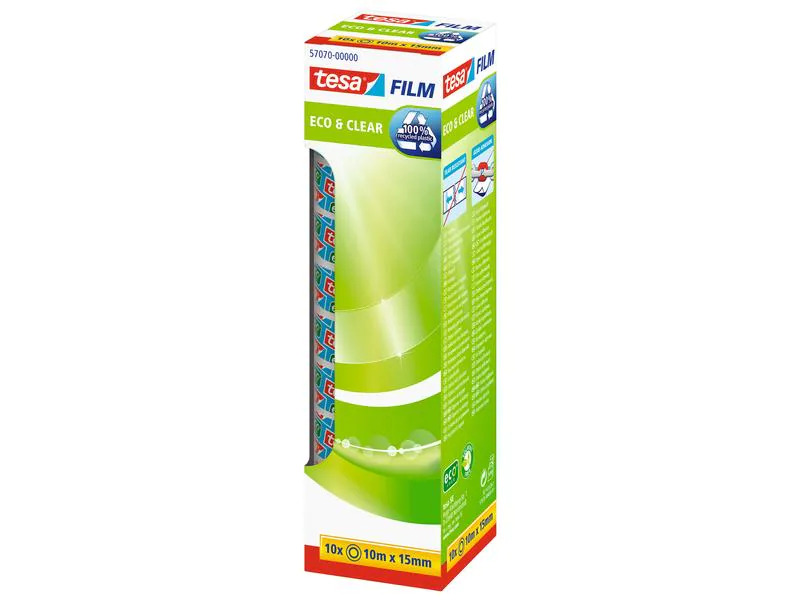tesa Klebeband Eco&amp;Clear 15 mm x 10 m, Transparent, 10 Rollen