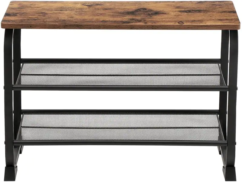 VASAGLE Schuhregal mit Holzbank 66 x 47.5 cm, Braun/Schwarz