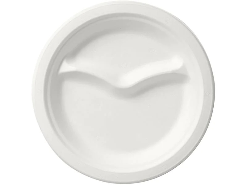 BioPak Einwegteller mit 2 Unterteilungen 22 cm, 50 Stück, Weiss