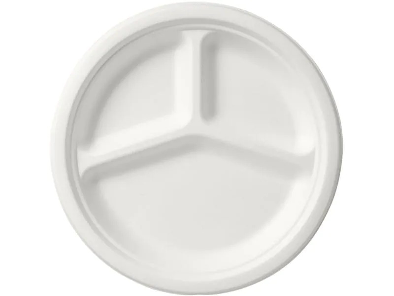BioPak Einwegteller mit 3 Unterteilungen 26 cm, 50 Stück, Weiss